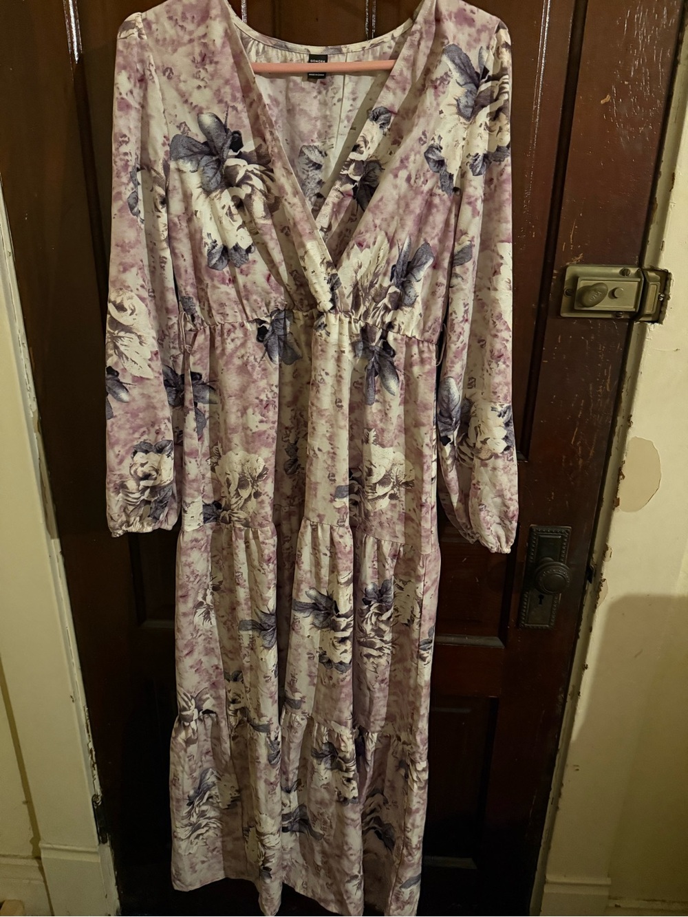 SHEIN Lavender Floral V-Neck Tiered Maxi Dress